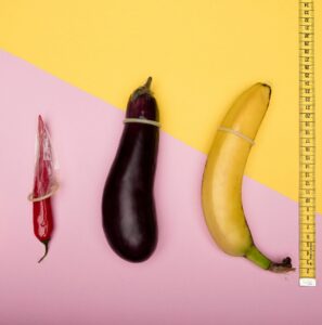 different lengths of phallic fruit anf vegetables