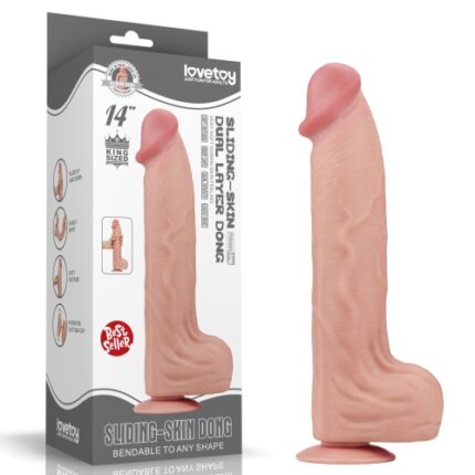 LOVETOY 14" KING SIZED SLIDING SKIN DUAL LAYER DONG