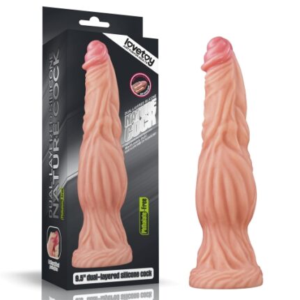 LOVETOY 9.5" DUAL LAYERED PLATINUM SILICONE COCK FLESH