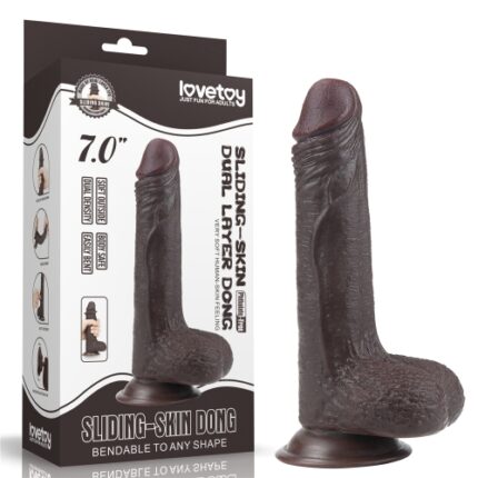 LOVETOY 7" SLIDING SKIN DUAL LAYER DONG BLACK