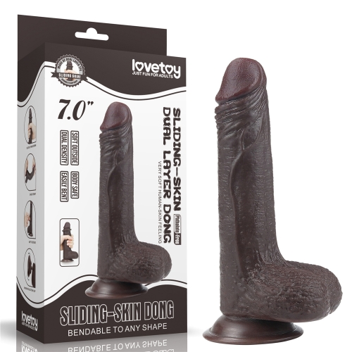 LOVETOY 7" SLIDING SKIN DUAL LAYER DONG BLACK