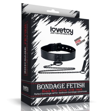 LOVETOY BONDAGE FETISH BLACK MATT COLLAR WITH LEASH