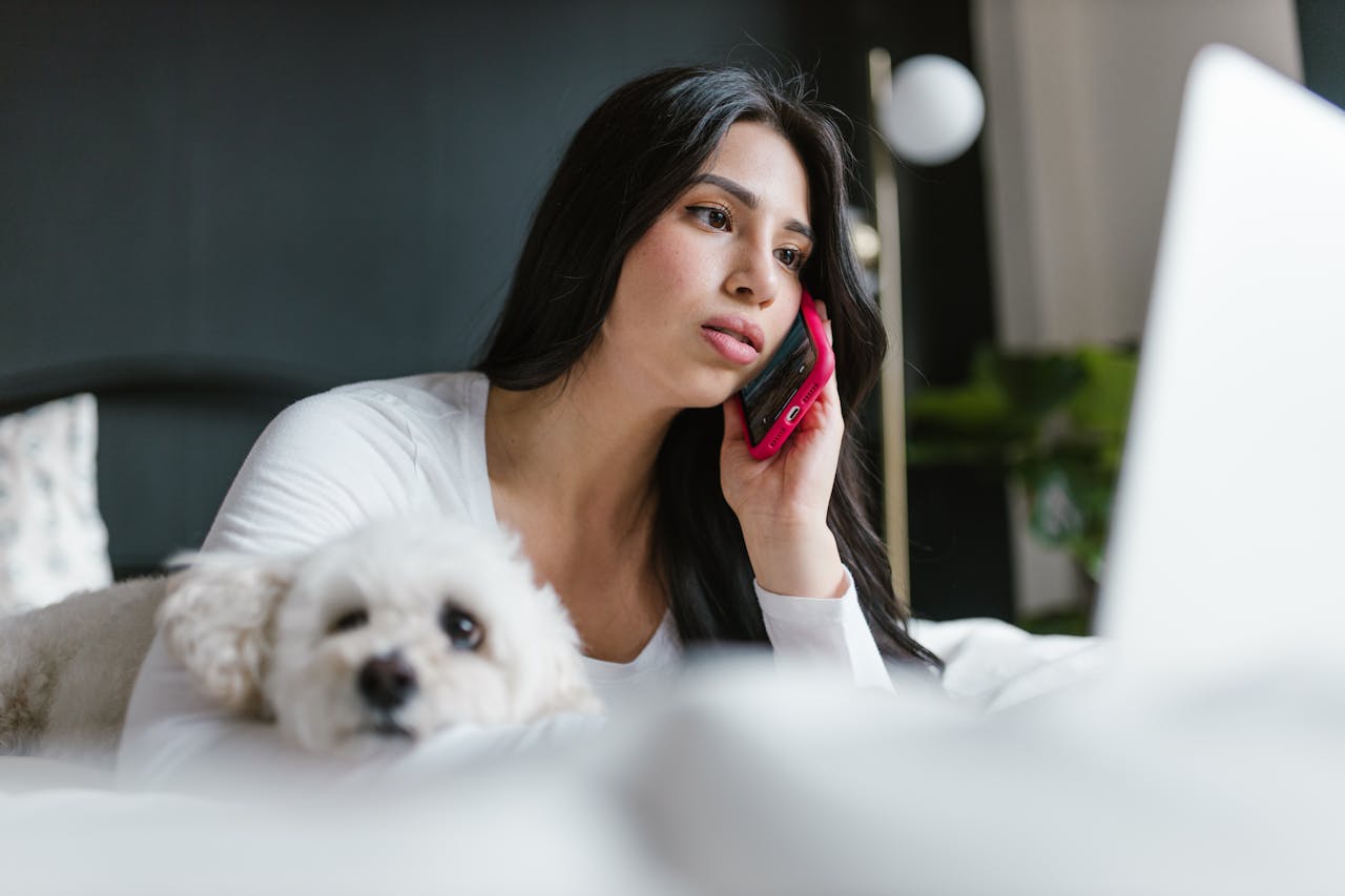 A Filipina on a phone call with her partner. Clear communication is the foundation for any successful long distance relationship Philippines.