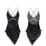 QUEENSTY MIDNIGHT ALLURE SATIN LACE SLIP DRESS - Image 4